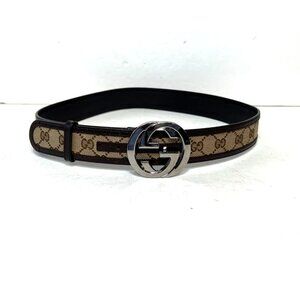 Gucci GG Supreme Monogram Belt Brown Leather 85/34 Silver Interlocking G Buckle